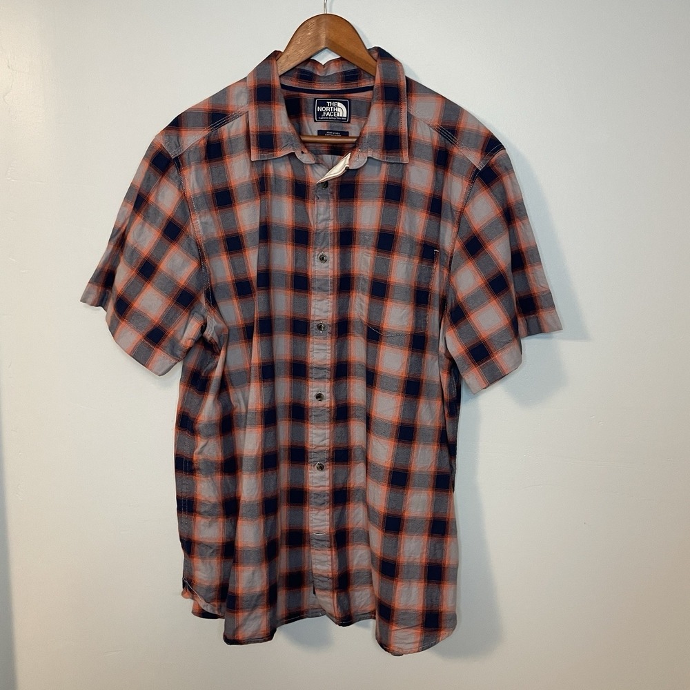 The North Face Men's XL Orange ‎ Plaid Check Button Down Top Casual